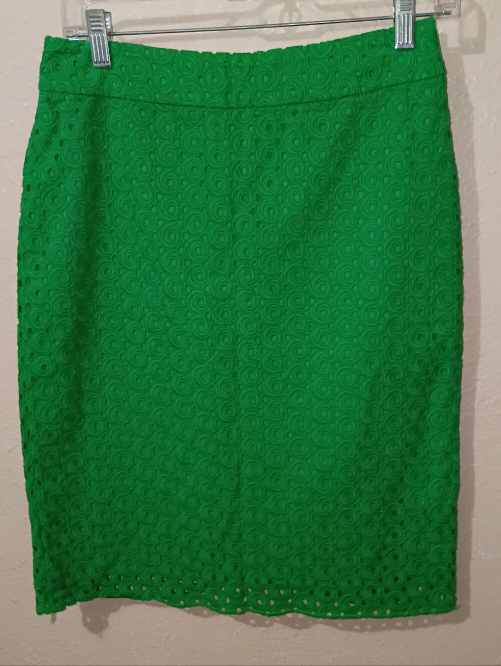 Talbots Size 2 100% Cotton Green Eyelet Pencil Skirt